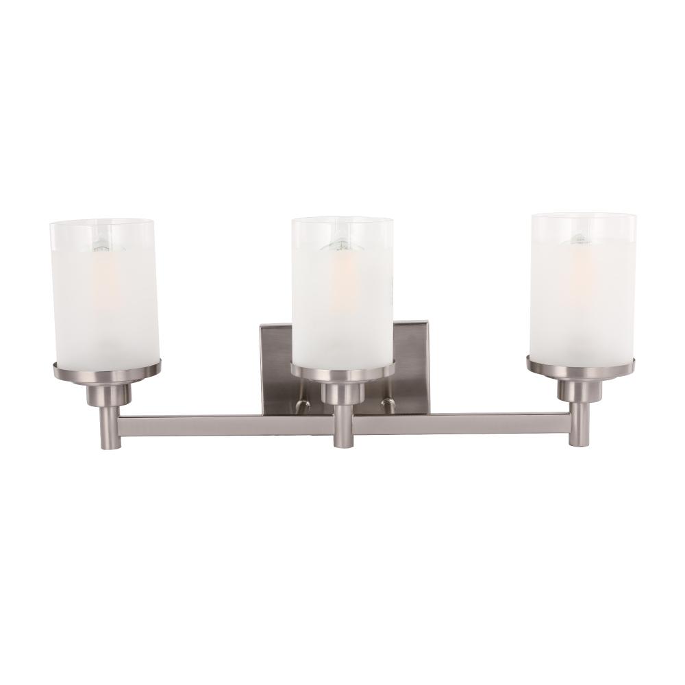 Cylinder Shape Bathroom Light Fixtures with Frosted Glass Shades, 2-Light/3-Light/4-Light, Wall Mount, Vanity Lighting