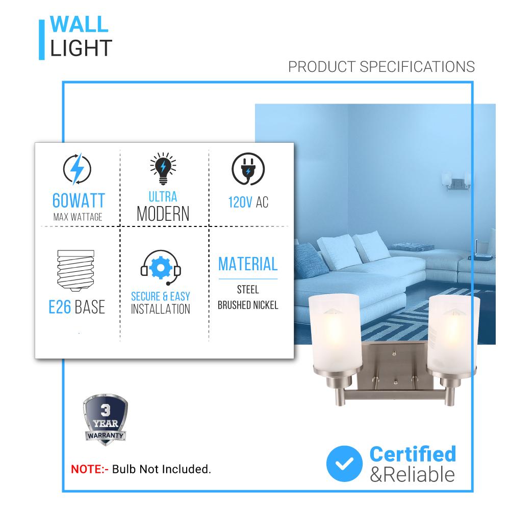 Cylinder Shape Bathroom Light Fixtures with Frosted Glass Shades, 2-Light/3-Light/4-Light, Wall Mount, Vanity Lighting