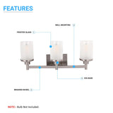 Cylinder Shape Bathroom Light Fixtures with Frosted Glass Shades, 2-Light/3-Light/4-Light, Wall Mount, Vanity Lighting