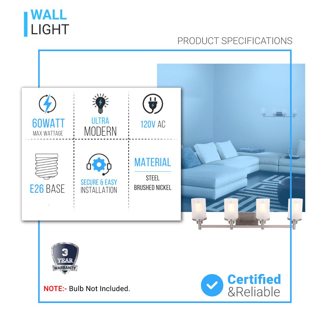 Cylinder Shape Bathroom Light Fixtures with Frosted Glass Shades, 2-Light/3-Light/4-Light, Wall Mount, Vanity Lighting