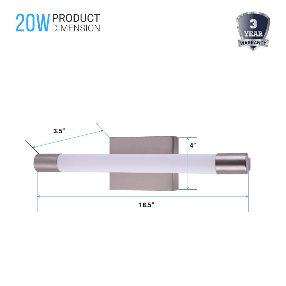 Cylinder Shape Integrated LED Bath Bar Light, 18.5 Inch/27.5 Inch, 4000K (Cool White), Dimmable, ETL Listed, Bathroom Vanity Lighting