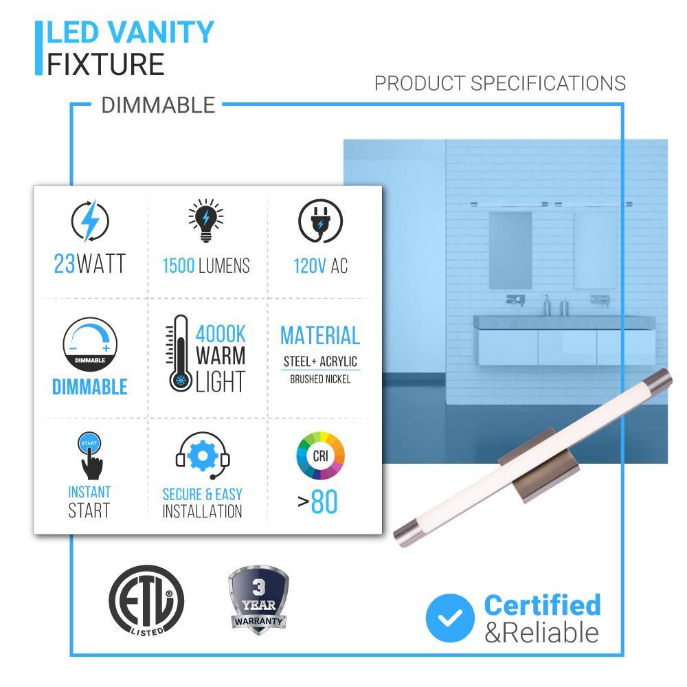 Cylinder Shape Integrated LED Bath Bar Light, 18.5 Inch/27.5 Inch, 4000K (Cool White), Dimmable, ETL Listed, Bathroom Vanity Lighting