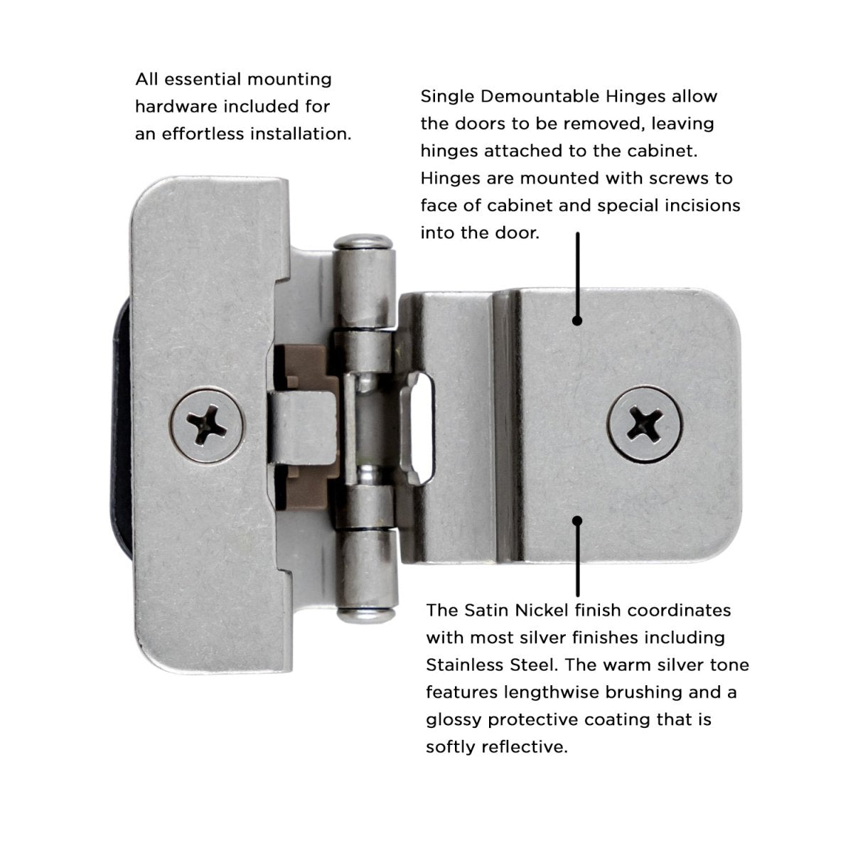 Demountable Hinge Double 3/8 Inch Inset 1/4 Inch Overlay (2 Hinges/Per Pack) - Hickory Hardware