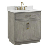 Denton 30 In. Freestanding Solid Wood Bathroom Vanity With Calacatta Quartz Sink Top with 4 In. Backsplash in Nature Elm Finish