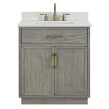 Denton 30 In. Freestanding Solid Wood Bathroom Vanity With Calacatta Quartz Sink Top with 4 In. Backsplash in Nature Elm Finish
