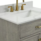 Denton 30 In. Freestanding Solid Wood Bathroom Vanity With Calacatta Quartz Sink Top with 4 In. Backsplash in Nature Elm Finish