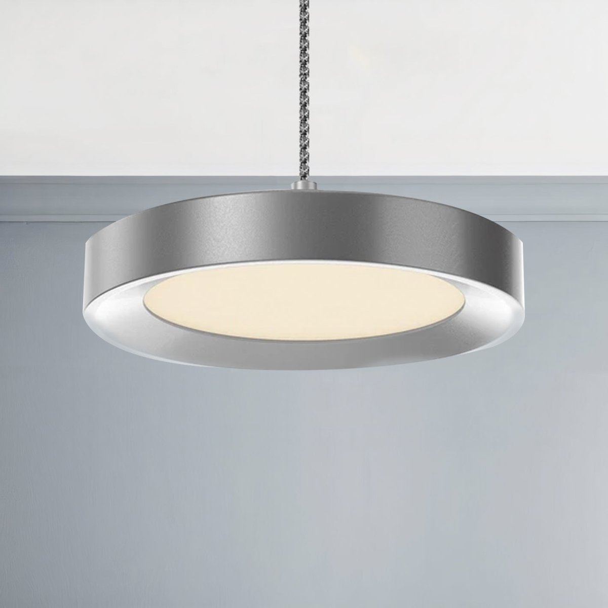 Disk Architectural, LED 5.5 Inch Round Pendant Mount Direct Down Light Fixture, 12W, 3000K, Dimmable