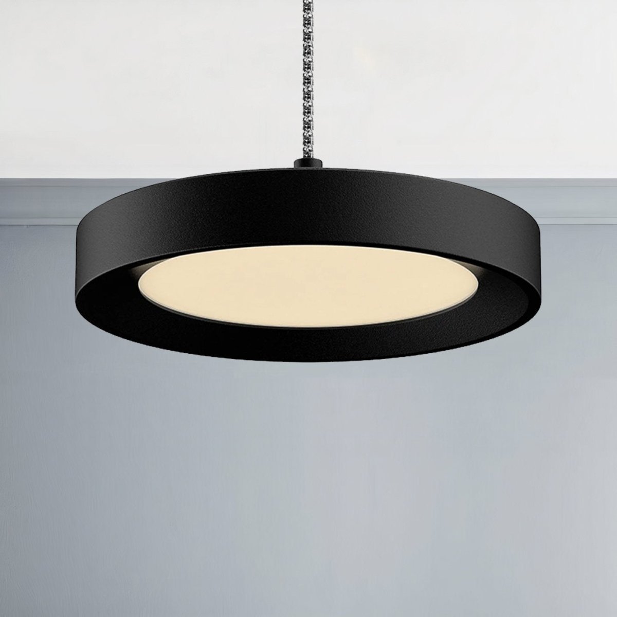 Disk Architectural, LED 5.5 Inch Round Pendant Mount Direct Down Light Fixture, 12W, 3000K, Dimmable