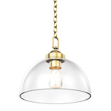 Dome Shape Brass Gold Pendant Light with Clear Glass Shade, E26 Base, UL Listed for Damp Location