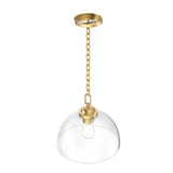 Dome Shape Brass Gold Pendant Light with Clear Glass Shade, E26 Base, UL Listed for Damp Location