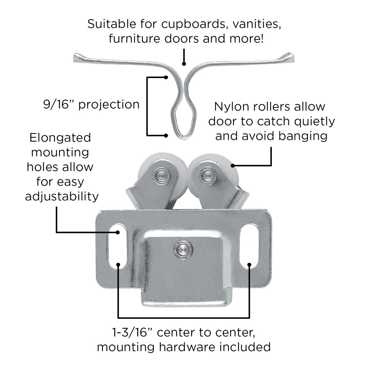 Door Catch 1-3/16 Inch Center to Center Cadmium - Hickory Hardware