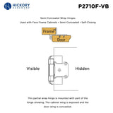 Door Hinge Semi-Concealed 1/2 Inch Overlay Face Frame Part Wrap Self-Close (2 Hinges/Per Pack) - Hickory Hardware