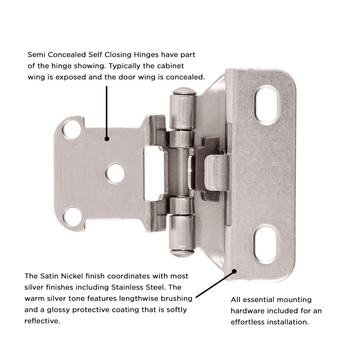 Door Hinge Semi-Concealed 1/2 Inch Overlay Face Frame Part Wrap Self-Close (2 Hinges/Per Pack) - Hickory Hardware