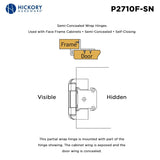 Door Hinge Semi-Concealed 1/2 Inch Overlay Face Frame Part Wrap Self-Close (2 Hinges/Per Pack) - Hickory Hardware