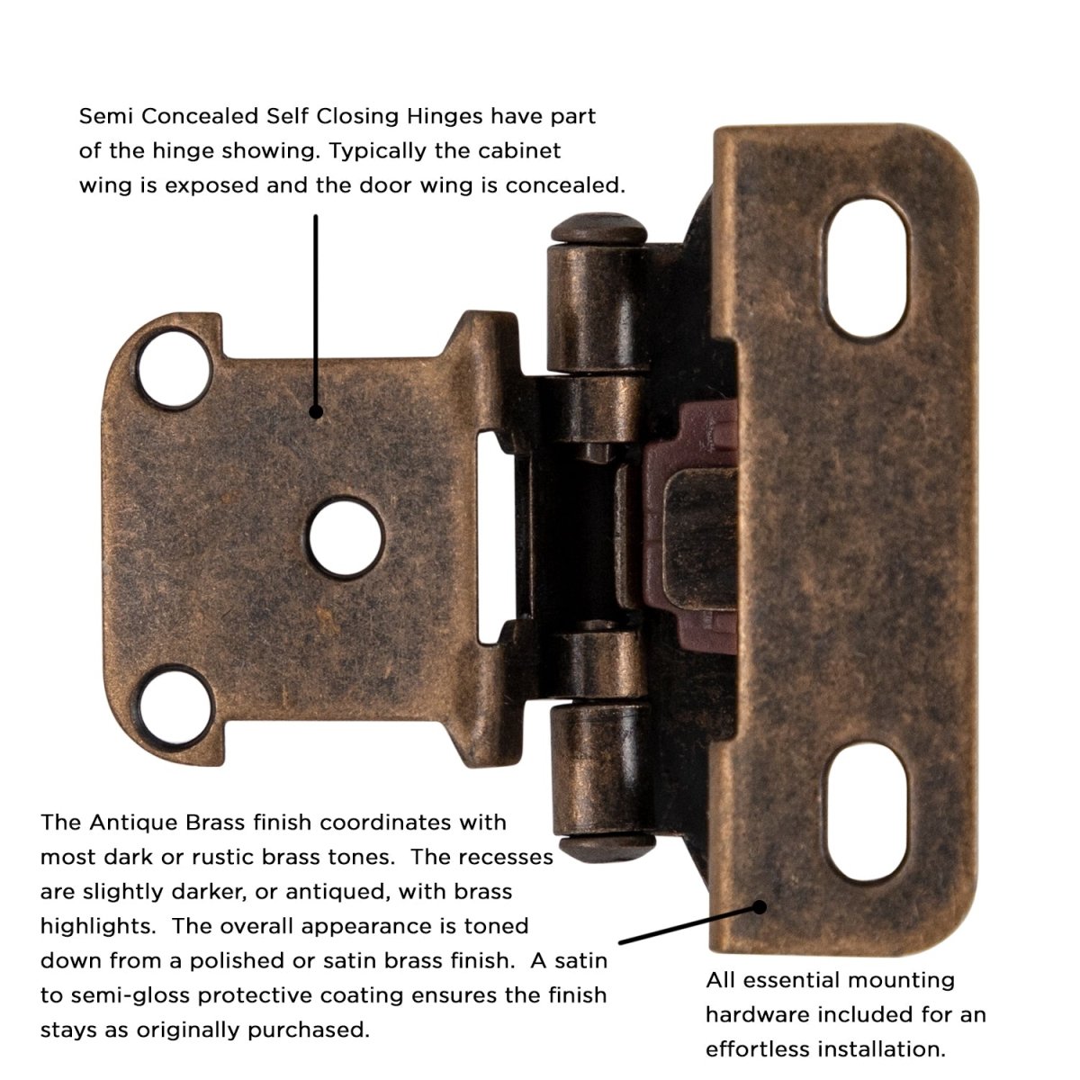 Door Hinge Semi-Concealed 1/2 Inch Overlay Face Frame Part Wrap Self-Close (2 Hinges/Per Pack) - Hickory Hardware