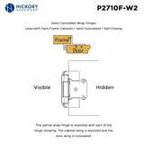 Door Hinge Semi-Concealed 1/2 Inch Overlay Face Frame Part Wrap Self-Close (2 Hinges/Per Pack) - Hickory Hardware