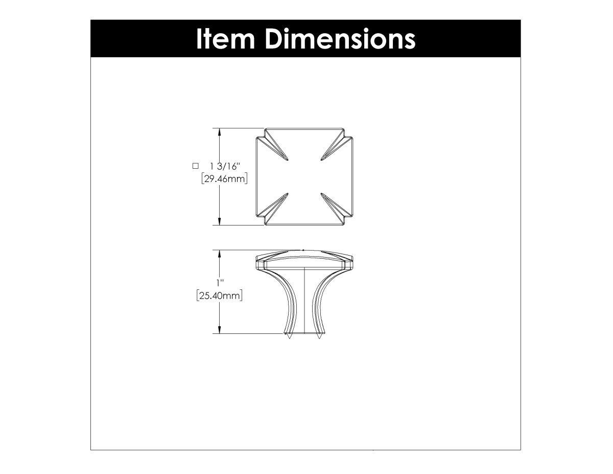 Door Knob 1-3/16 Inch Square - Bridges Collection