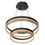 Double Circle Chandelier, 78W, 3000K, 1501 Lumens, Wooden + Matte Black Chandelier, Dimmable Pendant Fixture