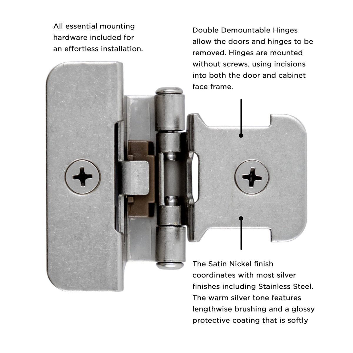 Double Demountable Hinge Collection Hinge Double Demountable 1/4 Inch Overlay (2 Hinges/Per Pack) - Hickory Hardware
