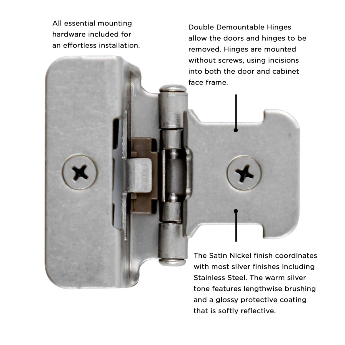 Double Demountable Hinges 1/2 Inch Overlay (2 Hinges/Per Pack) - Hickory Hardware