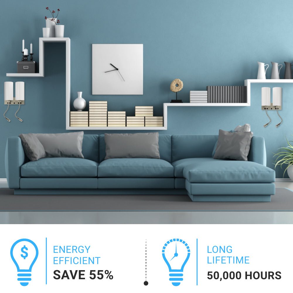 Double Head Acrylic Wall Sconce, Brushed Nickel Finish, With LED 2*1W, 1 USB, 2 Switches & 2 outlet, Bedside Wall Lights with Reading Lamp, for Bedroom Living Room Hotels