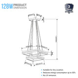 Double Square Chandeliers Light, 128W, 3000K (Warm White), 2461 Lumens, Dimmable Wooden + Matte Black Finish Chandelier