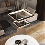 Double Square Chandeliers Light, 128W, 3000K (Warm White), 2461 Lumens, Dimmable Wooden + Matte Black Finish Chandelier