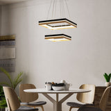 Double Square Chandeliers Light, 128W, 3000K (Warm White), 2461 Lumens, Dimmable Wooden + Matte Black Finish Chandelier