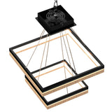 Double Square Chandeliers Light, 128W, 3000K (Warm White), 2461 Lumens, Dimmable Wooden + Matte Black Finish Chandelier