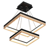 Double Square Chandeliers Light, 128W, 3000K (Warm White), 2461 Lumens, Dimmable Wooden + Matte Black Finish Chandelier