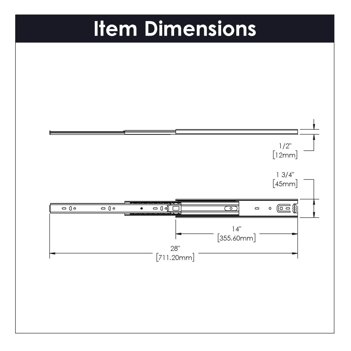 Drawer Slide Side Mount Full Extension 12 Inch (2 Pack) - Hickory Hardware