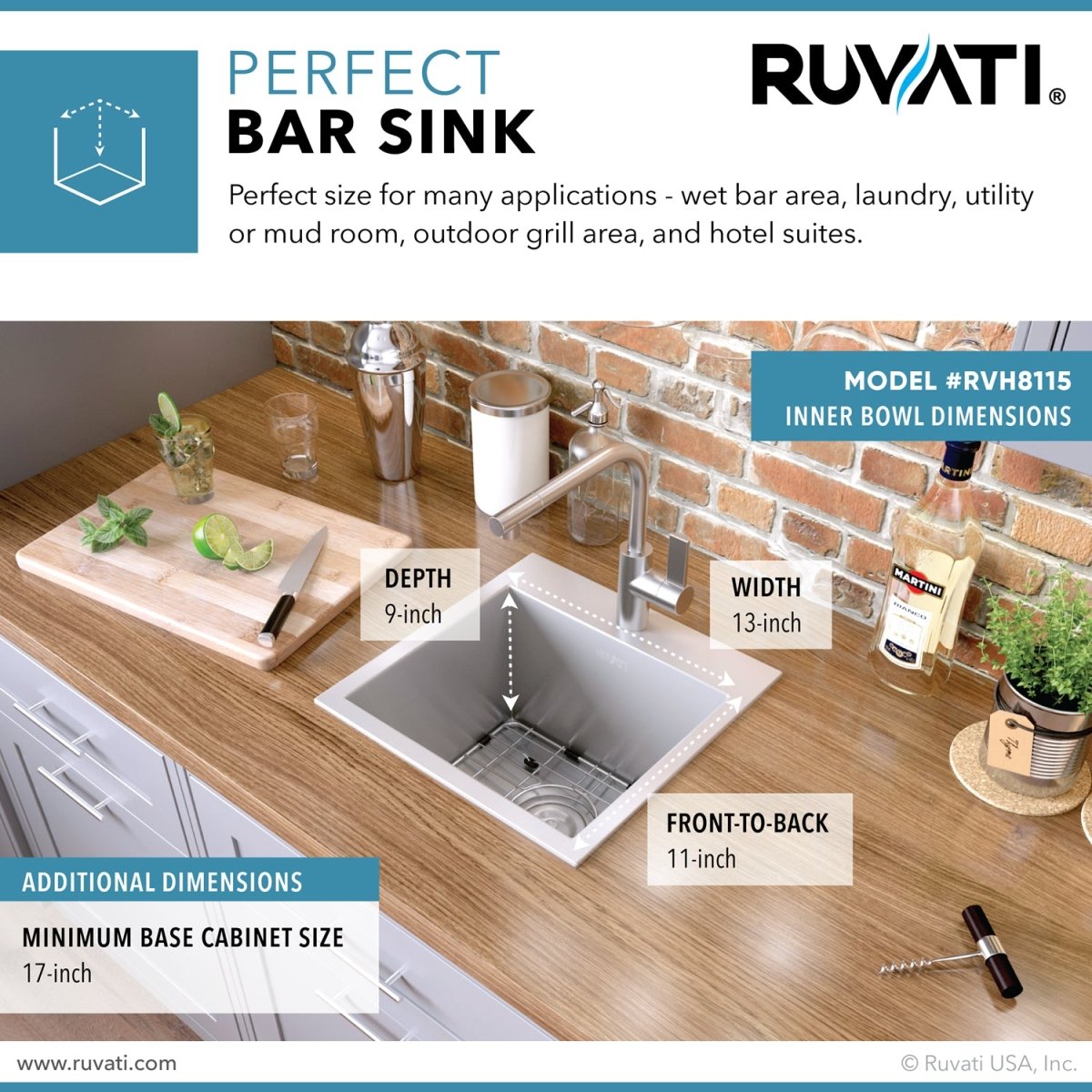 Drop-in Topmount Bar Prep Sink 16 Gauge Stainless Steel Single Bowl