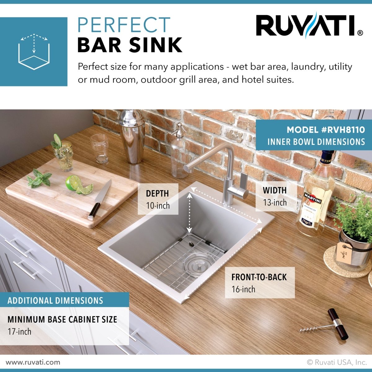 Drop-in Topmount Bar Prep Sink 16 Gauge Stainless Steel Single Bowl