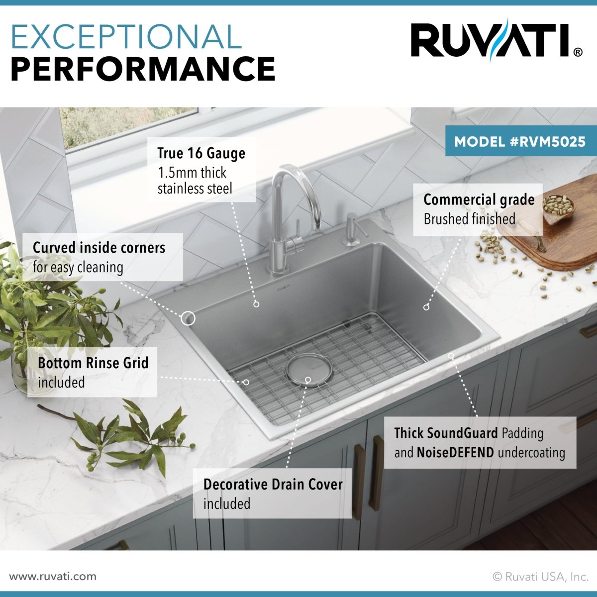 Drop-in Topmount Kitchen Sink 16 Gauge Stainless Steel Single Bowl
