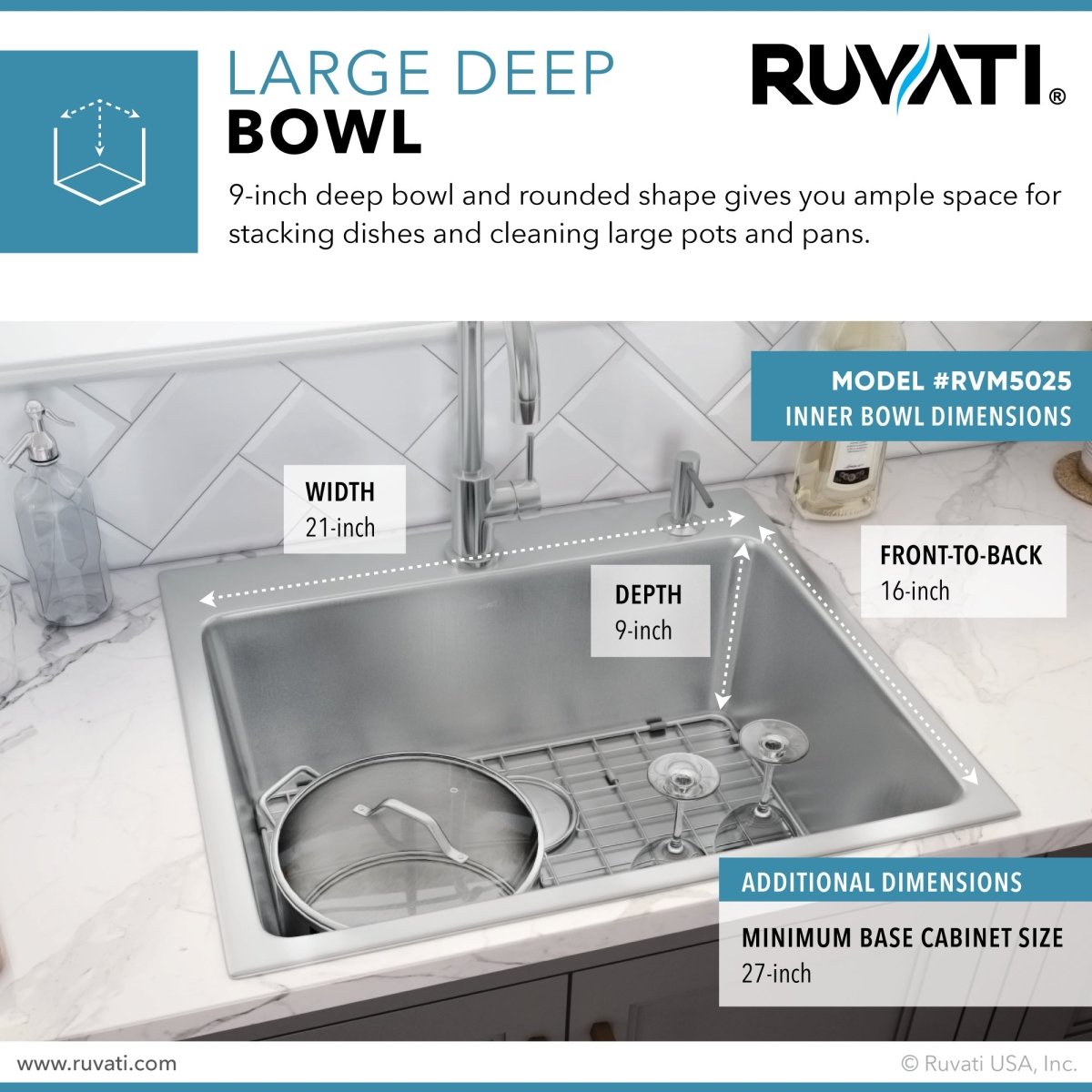 Drop-in Topmount Kitchen Sink 16 Gauge Stainless Steel Single Bowl