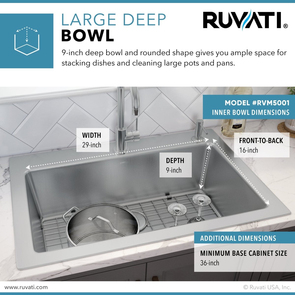 Drop-in Topmount Kitchen Sink 16 Gauge Stainless Steel Single Bowl