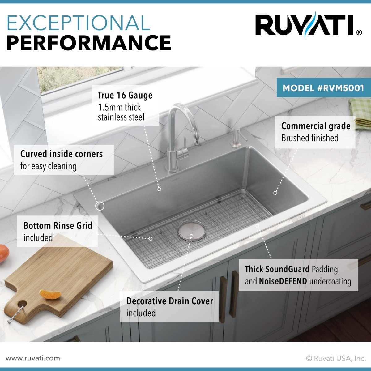 Drop-in Topmount Kitchen Sink 16 Gauge Stainless Steel Single Bowl
