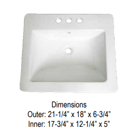 Drop In Vanity Sink - Ledge 3-Hole for Centerset faucets with a 4" Spread - White