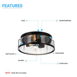 Drum Shape Flush Mount Ceiling Light, Matte Black Finish, Ceiling Lighting Fixture for Bedroom Kitchen Hallway Stairwell Entryway, E26 Base