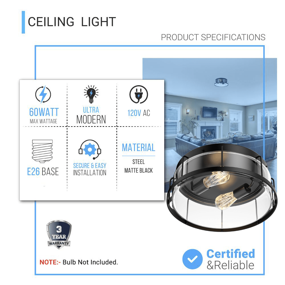 Drum Shape Flush Mount Ceiling Light, Matte Black Finish, Ceiling Lighting Fixture for Bedroom Kitchen Hallway Stairwell Entryway, E26 Base