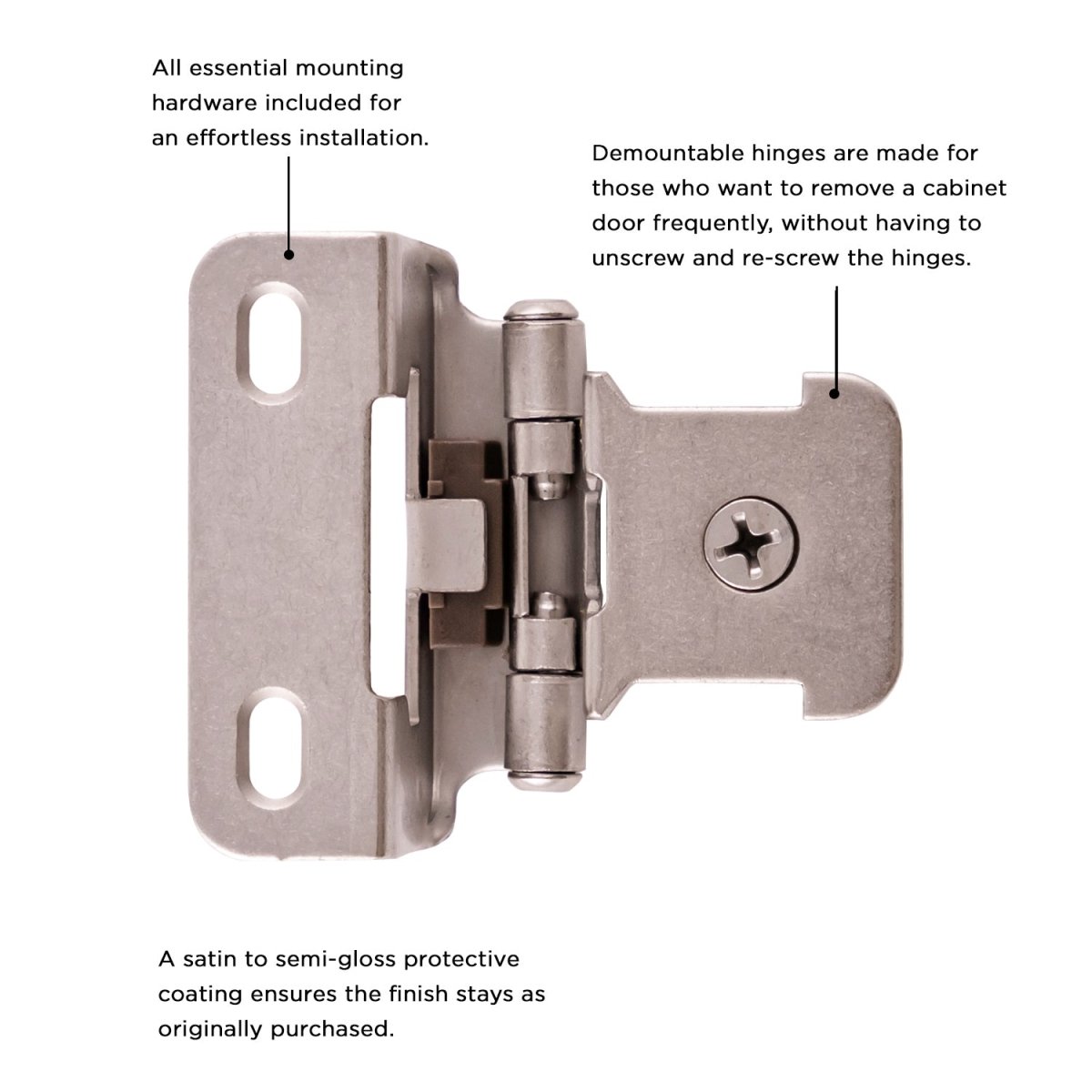 Dsingle demountable cabinet hinges 1/2 Inch Overlay (2 Hinges/Per Pack) - Hickory Hardware