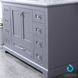 Dukes 48" Dark Grey Single Vanity, White Carrara Marble Top, White Square Sink and 46" Mirror