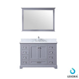 Dukes 48" Dark Grey Single Vanity, White Carrara Marble Top, White Square Sink and 46" Mirror