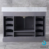 Dukes 48" Dark Grey Single Vanity, White Carrara Marble Top, White Square Sink and 46" Mirror