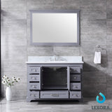 Dukes 48" Dark Grey Single Vanity, White Carrara Marble Top, White Square Sink and 46" Mirror w/ Faucet