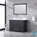 Dukes 48" Espresso Single Vanity, White Carrara Marble Top, White Square Sink and 46" Mirror w/ Faucet