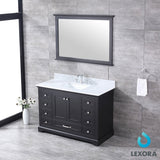 Dukes 48" Espresso Single Vanity, White Carrara Marble Top, White Square Sink and 46" Mirror w/ Faucet