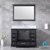 Dukes 48" Espresso Single Vanity, White Carrara Marble Top, White Square Sink and 46" Mirror w/ Faucet