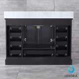 Dukes 48" Espresso Single Vanity, White Carrara Marble Top, White Square Sink and 46" Mirror w/ Faucet