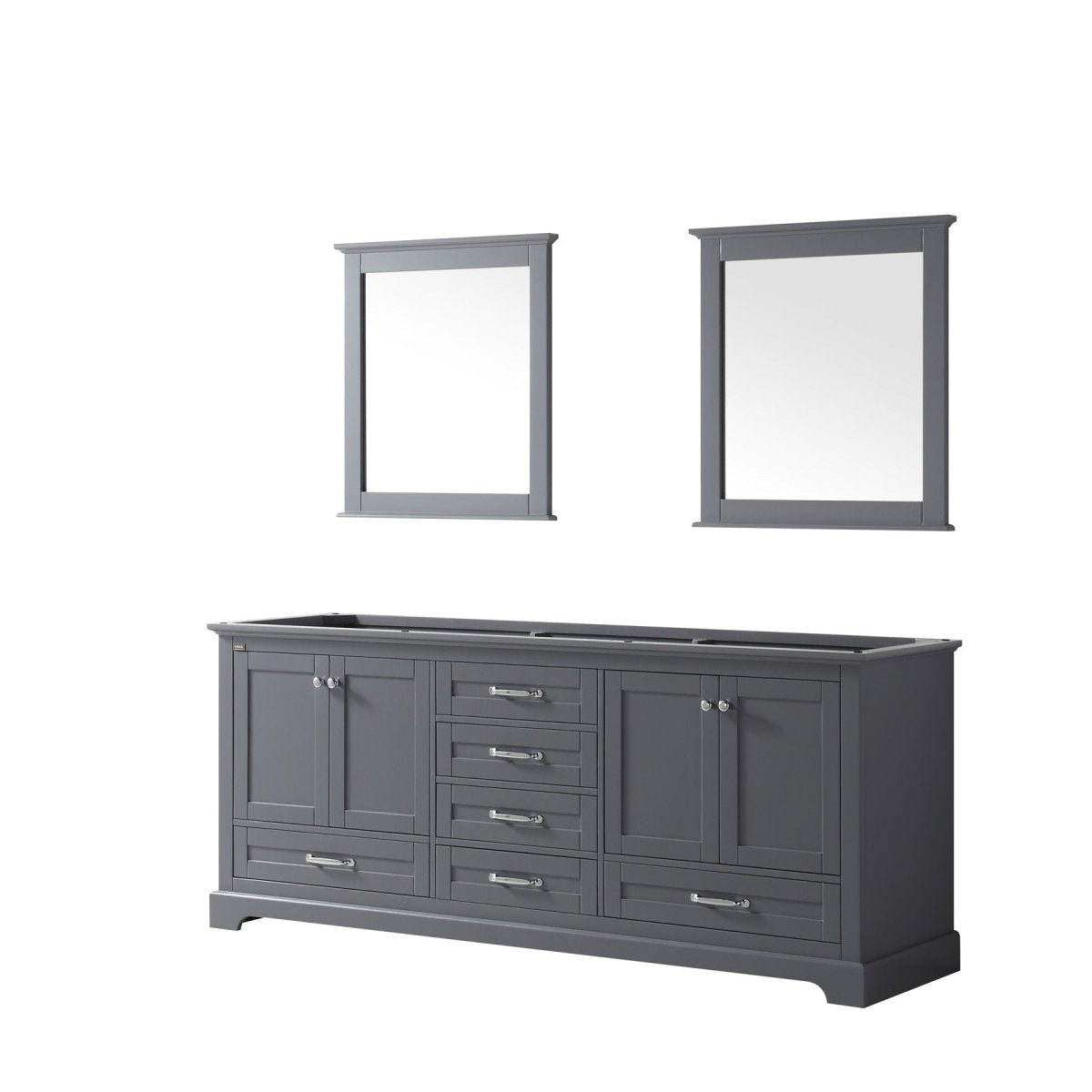 Dukes 80" Dark Grey Double Vanity, no Top and 30" Mirrors